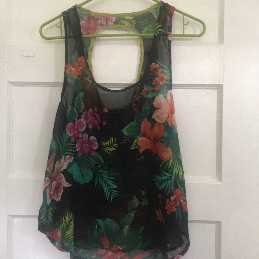 Sheer floral print tank